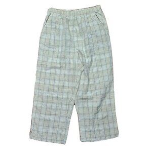 Classic Elements Pants Womens Size L (14-16) Tan Blue White Plaid Pull On Crop
